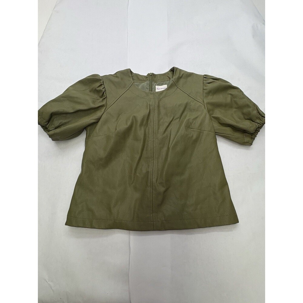Find Me Now Women’s XS Olive Green Faux Leather Puff Sleeve Top Blouse